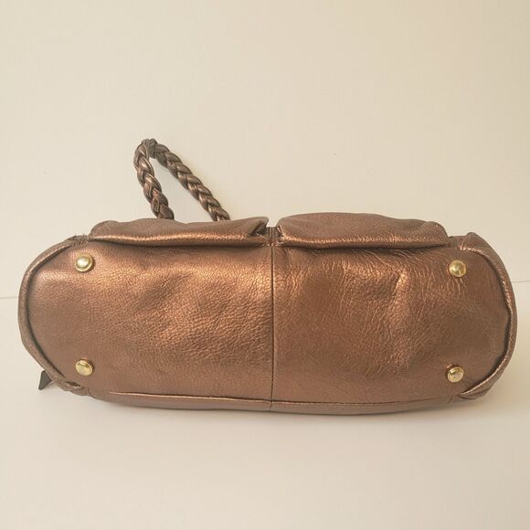 B MAKOWSKY Authentic Leather Metallic Coper/Bronze Braided Straps Shoulder Bag - Picture 7 of 15